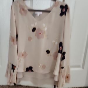 LC Lauren Conrad Cream Asymmetrical Ruffled Blouse